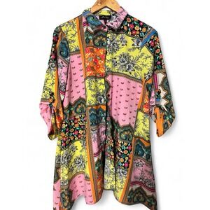 Melissa Paige Patchwork Paisley Tunic Top Button‎ Up Blouse Boho Glam Small 90's